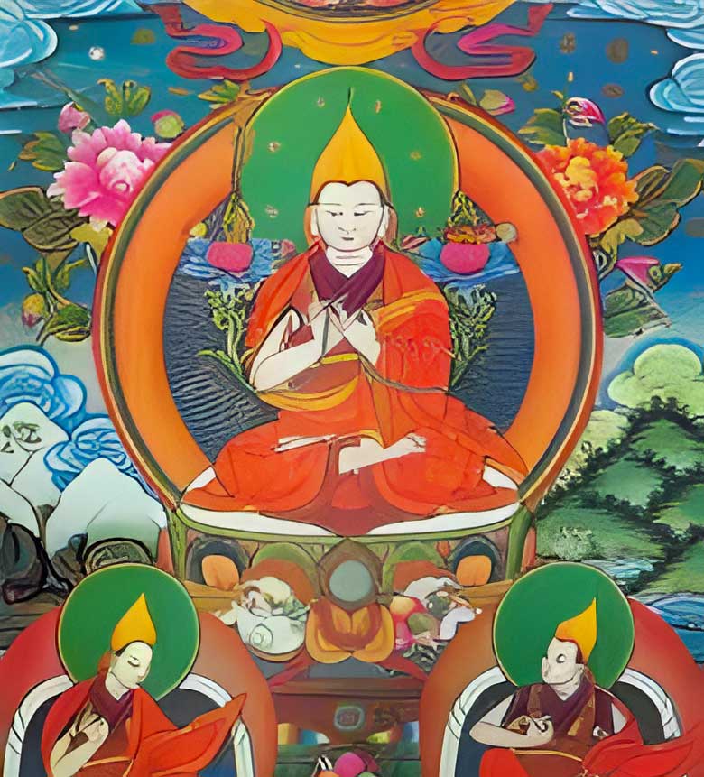 Traditional painting of Khedrup Gelek Palsang The 1st Panchen Lama.